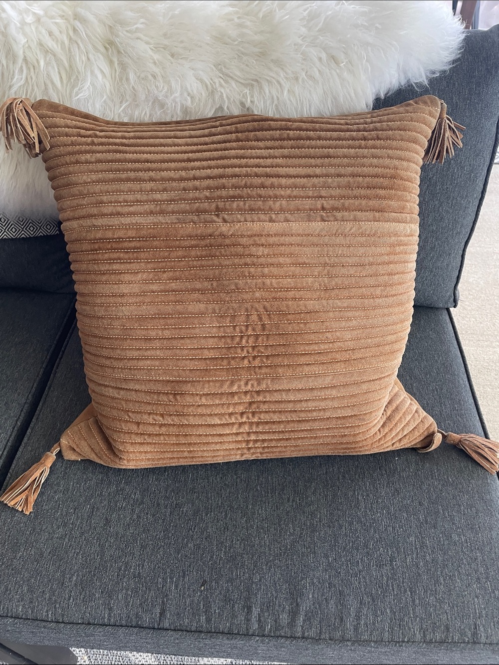 Williams Sonoma pillow cushion cover XL leather suede 20x20”